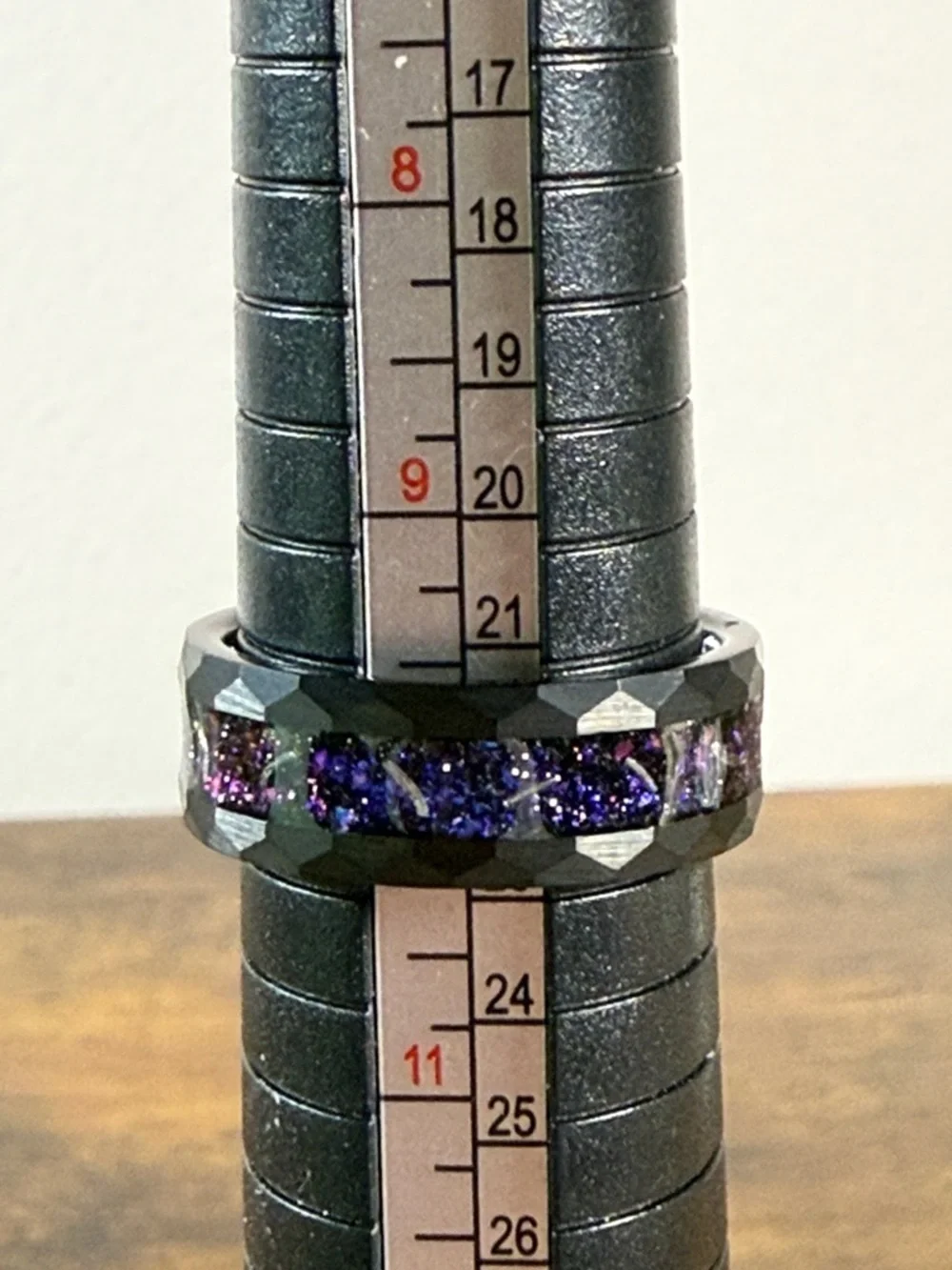 Tungsten Carbide Black Ring with Purple Inlay, Size 10